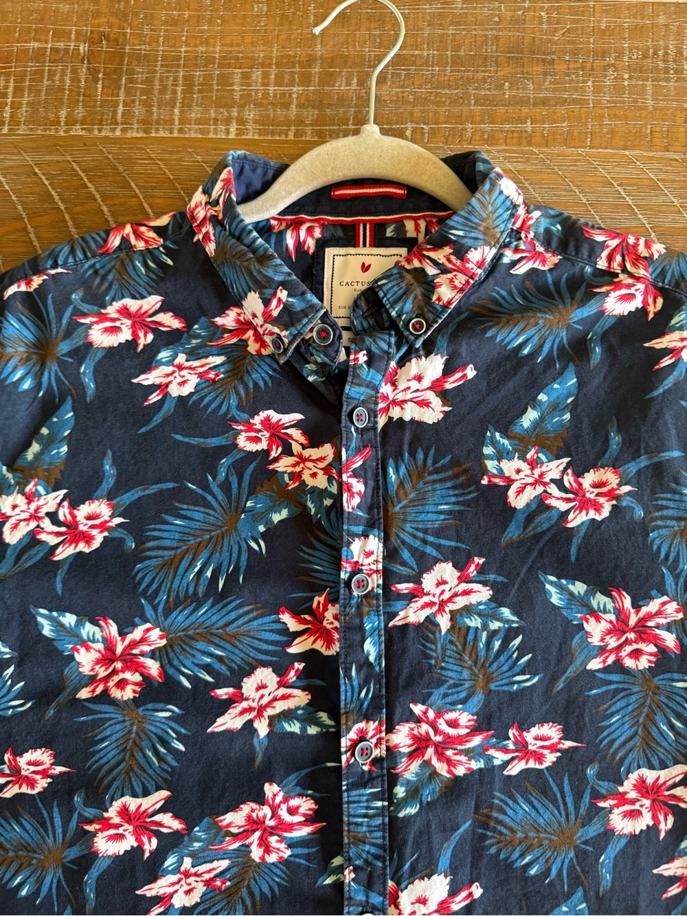 Cactus Man Men's Tropical Hibiscus Floral Short Sleeve Button Up Navy XL